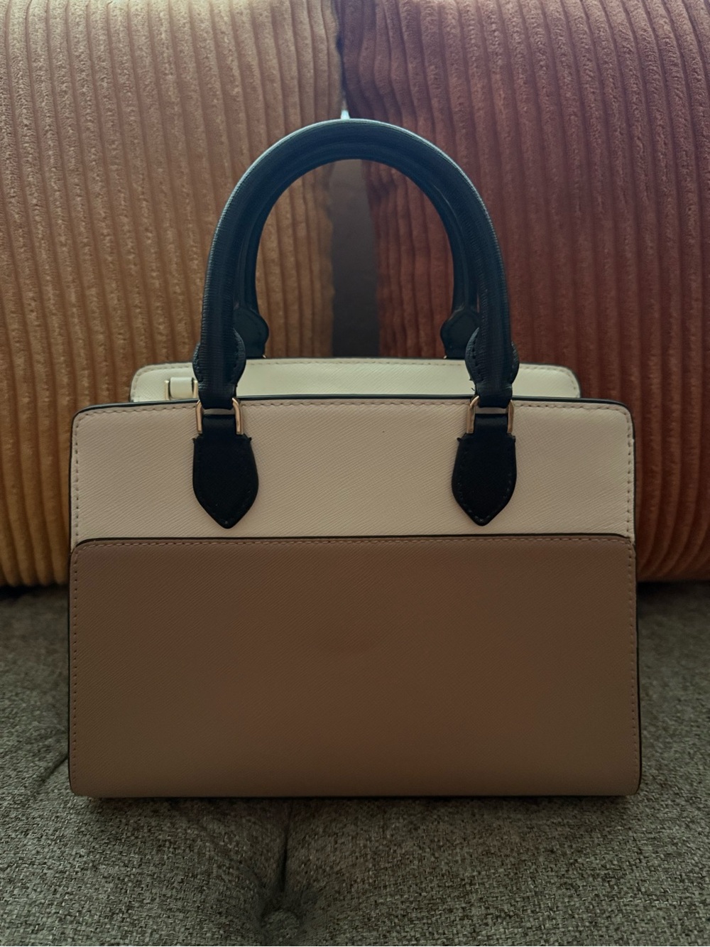 kate spade Two-Tone Leather Satchel in White, Taupe and Black - Picture 2 of 4
